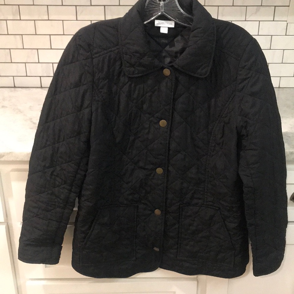J Jill Jacket Womens Small Black Heritage Quilted Lightweight Snap Front Classic